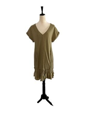 Daily Practice by Anthropologie Solana Ruffled Tunic Dress Olive Green XS
